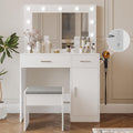 Viaozutis Vanity, Vanity Desk with Mirror, Large Drawer and Power Socket with 11 Light Bulbs and 3 Adjustable Lighting Modes, Vanity Table Ideal for Bedroom (White)