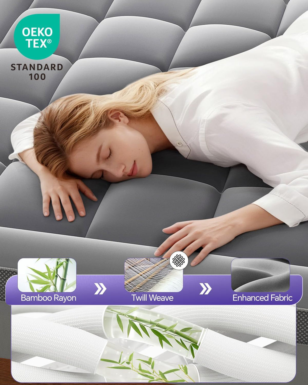 ChiXpace Dual Layer 4 Inch Memory Foam Mattress Topper Full - 2 Inch Gel Memory Foam and 2 Inch Pillow Top Mattress Pad, 7-Zone Egg Crate Full Size Mattress Topper (Grey)
