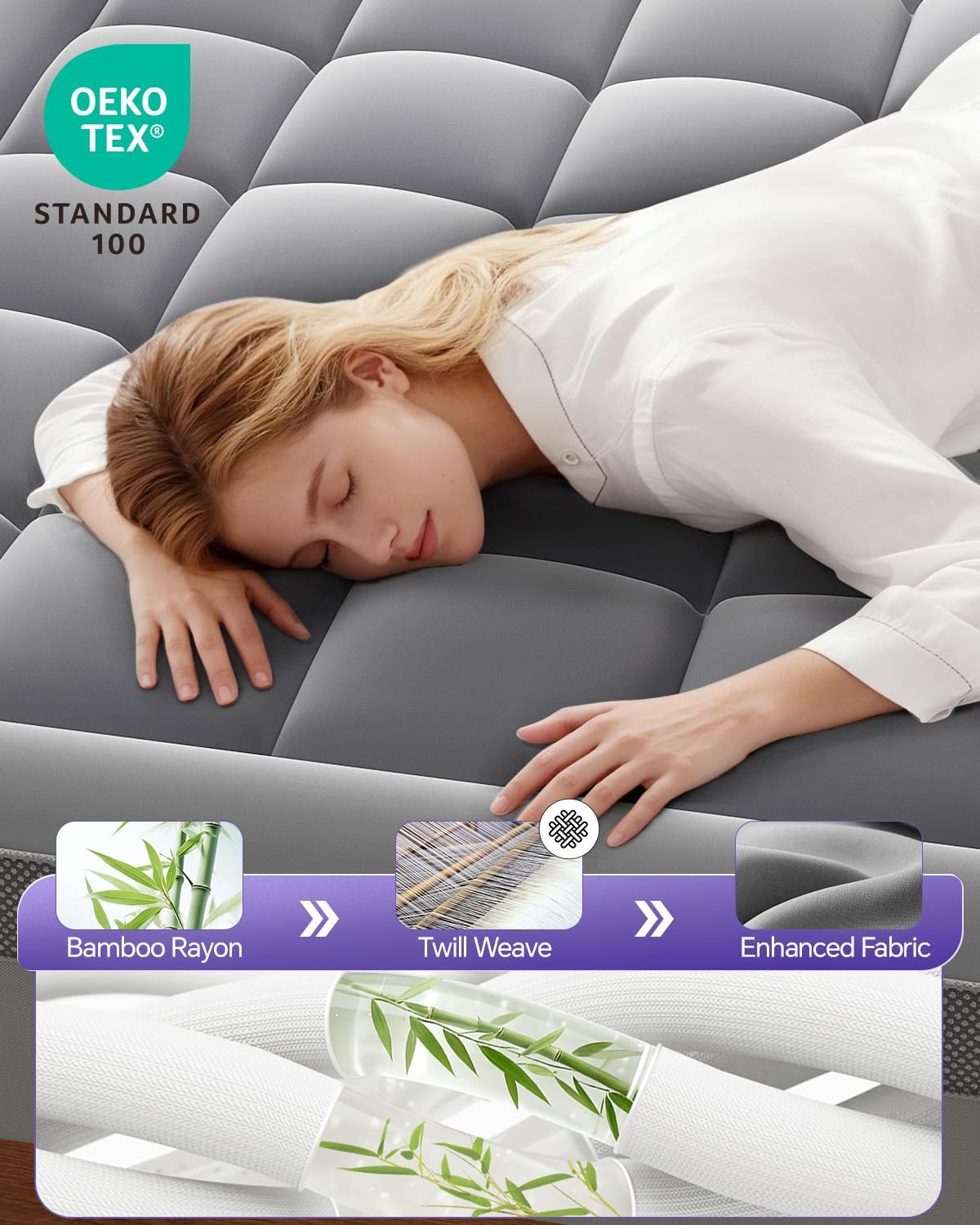 ChiXpace Dual Layer 4 Inch Memory Foam Mattress Topper Full - 2 Inch Gel Memory Foam and 2 Inch Pillow Top Mattress Pad, 7-Zone Egg Crate Full Size Mattress Topper (Grey)