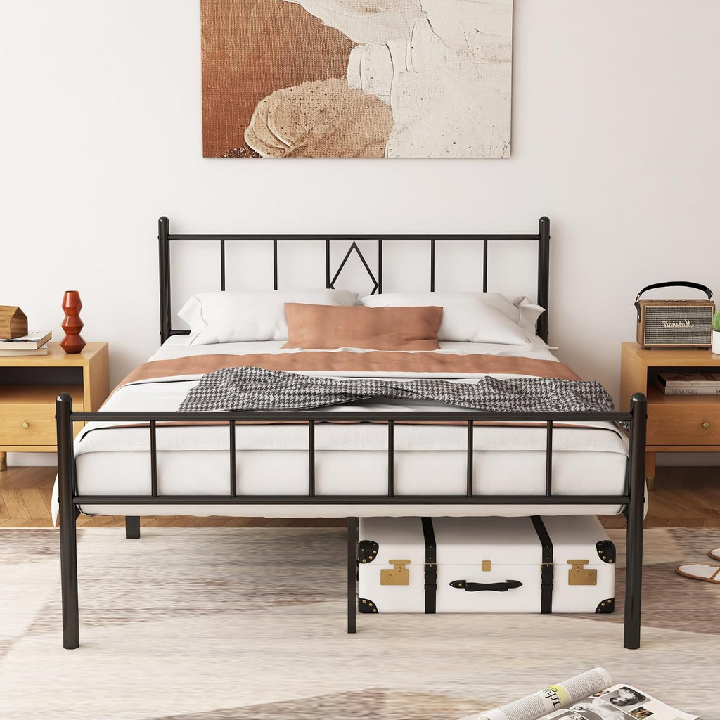Full Size Bed Frame 14 inch Metal Platform Mattress Foundation with Headboard Footboard, Heavy Duty Full Bed Frame, No Box Spring Needed, Under Bed Storage Easy Assembly