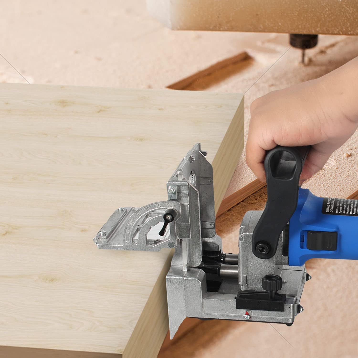 Dual-Spindle Doweling Jointer DJ710, 710W 120V 60Hz, Wood Plate Dowel Joiner, 2X10mm, 2X8mm and 2X6mm Drilling Bits, 90 Dowels