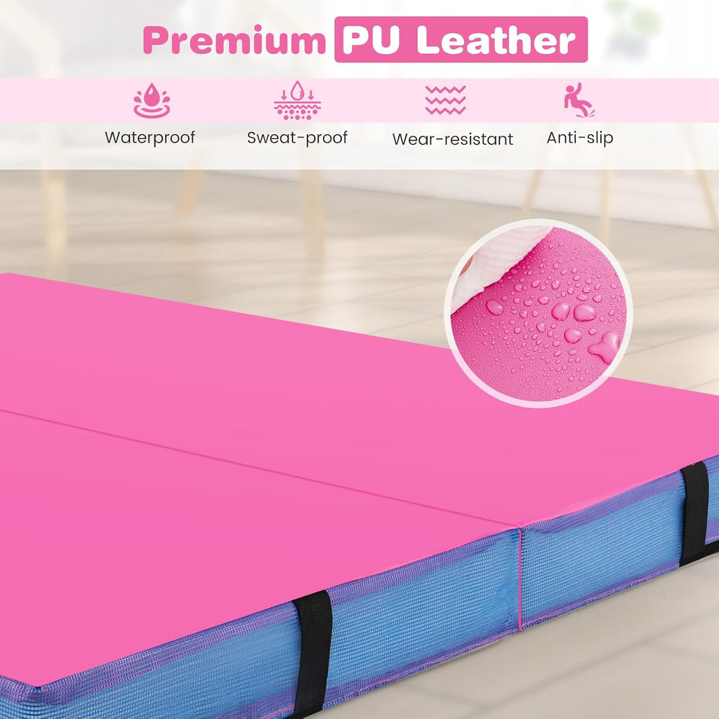 Goplus 4' Thick Folding Gymnastic Mat, Thickened Bi-Fold Fitness Mat with Carrying Handles & PU Leather Cover, Home Gym Tumbling Mat for Stretching, Pilates, Aerobics Workouts