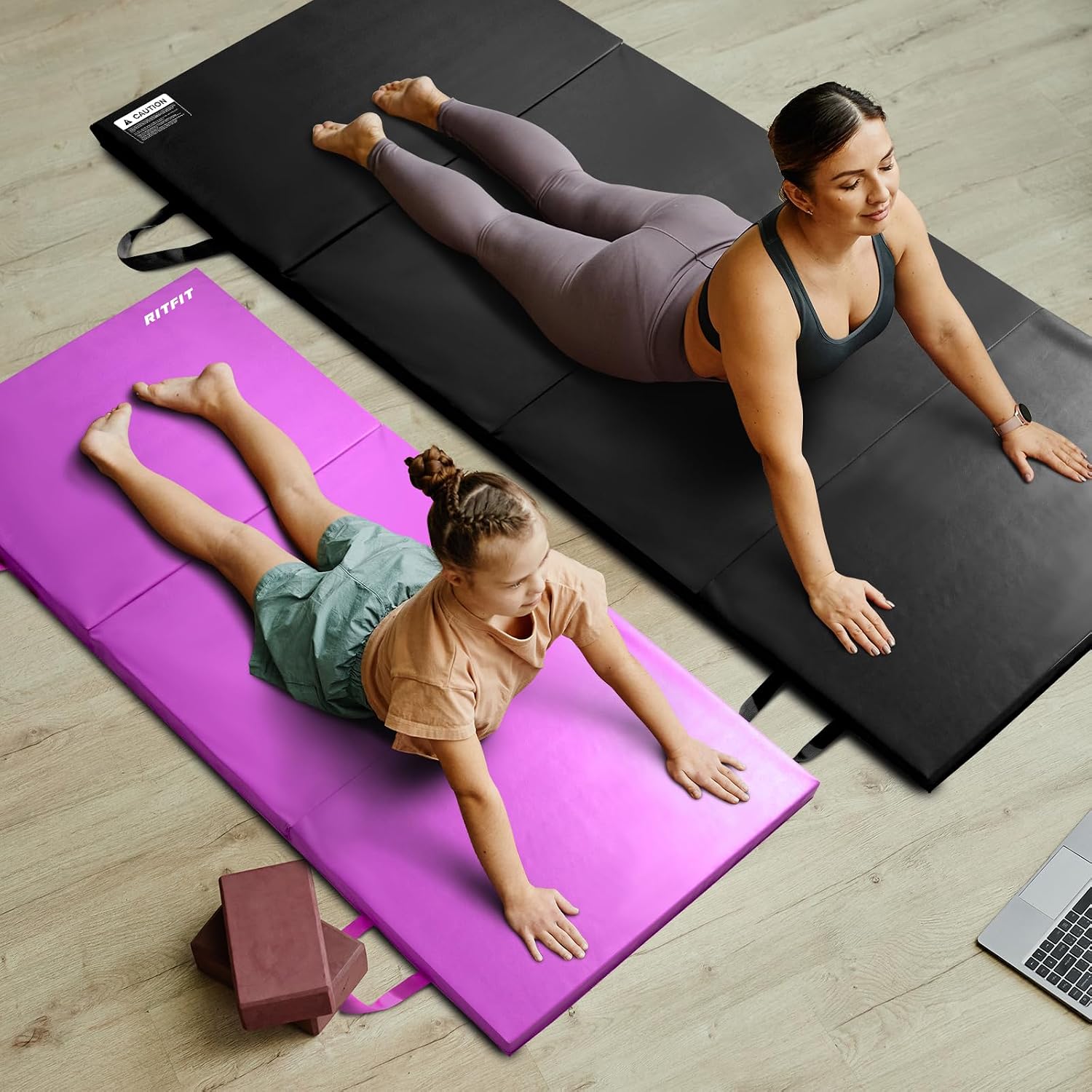 RitFit Upgraded Folding Exercise Mat, 2 Inch Thick Gymnastics Mat 3'x6',4'x8',4x10',2'x8' with Carrying Handles for Yoga, MMA, Stretching, Core Workouts and Home Gym Protective Flooring