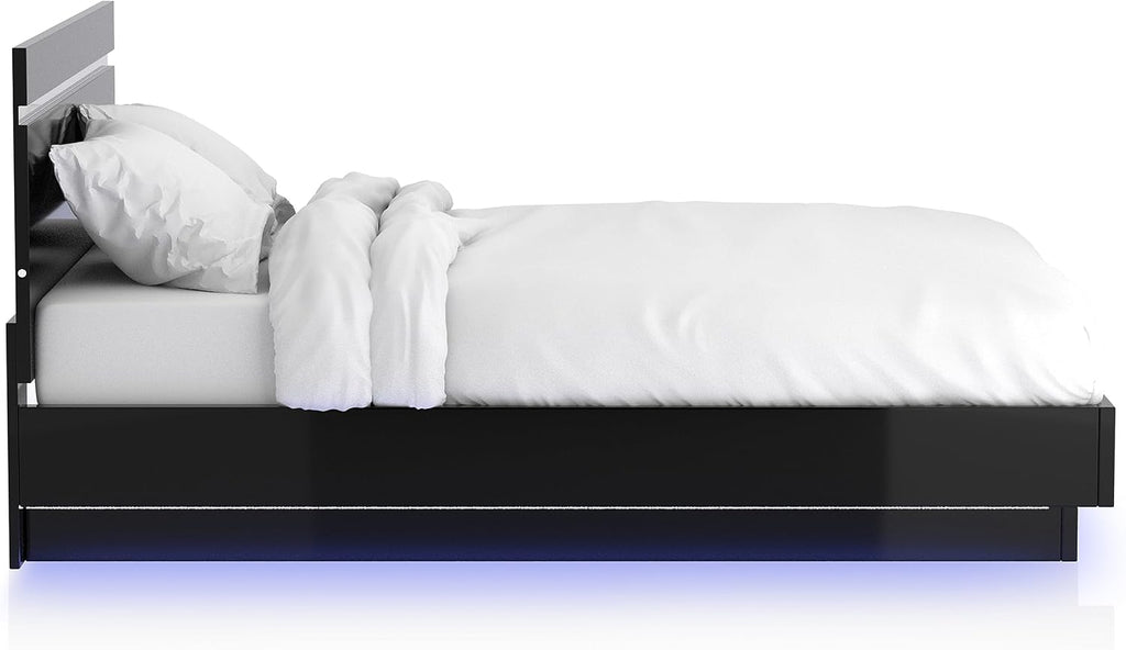 Furniture of America Alexandria Glam Wood 6-Piece Bedroom Set with Embedded LED Light, USB Charger, Felt-Lined Top Drawers, No Box Spring Required for Bedroom, Guest Room Bed, Queen, Black, Chrome