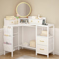 Espelism Corner Vanity Desk with Charging Station, 49.6' Makeup Table with Fabric Drawers & Side Pocket, Space-Saving Dressing Table for Small Space Bedroom Dorm(White)