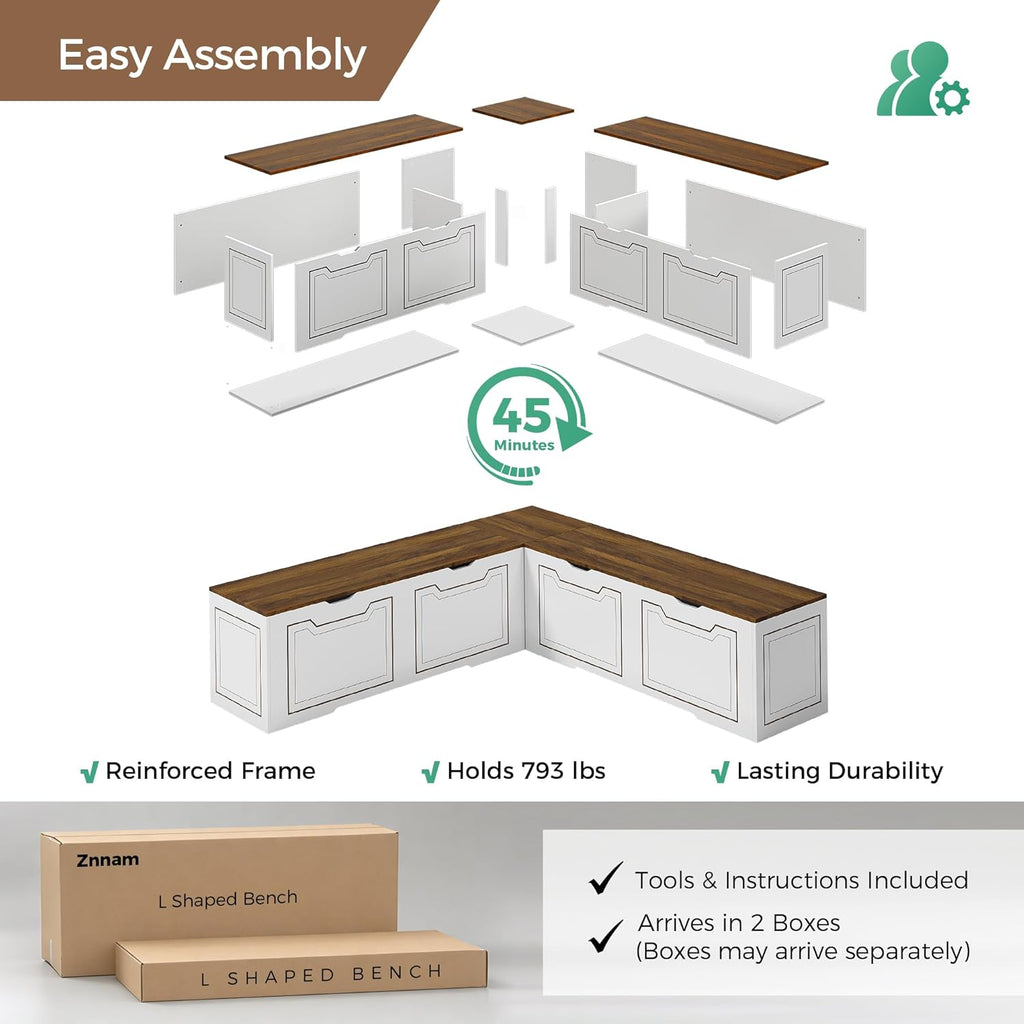 L Shaped Corner Bench with Storage, Breakfast Nook Bench, 63' L-Shaped Kitchen Nook Seating, Hidden Flip-Top Storage Compartments for Entryway, Dining Room, Hallway, Cloakroom, w/Grey Cushion
