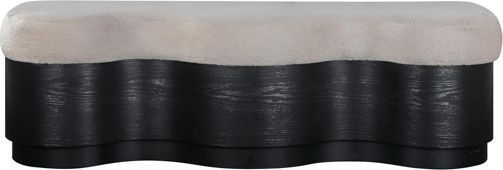 Meridian Furniture 22081Beige Savoy Collection Art Deco Bench with Soft Beige Velour Fur Fabric, Rich Black Finish, Mix of Solid Wood & MDF, 60' W x 18.5' D x 18.5' H, Beige