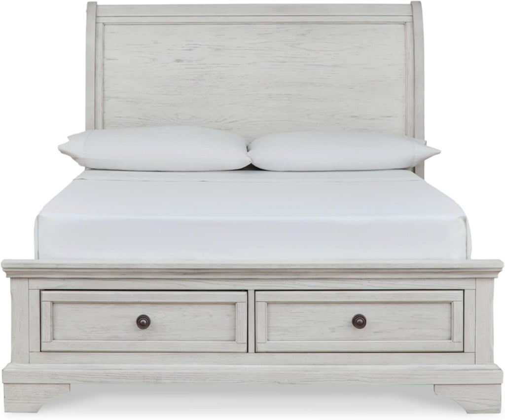 Signature Design by Ashley Robbinsdale Casual Full Sleigh Storage Platform Bed with 2 Drawers, Foundation or Box Spring Not Needed, White