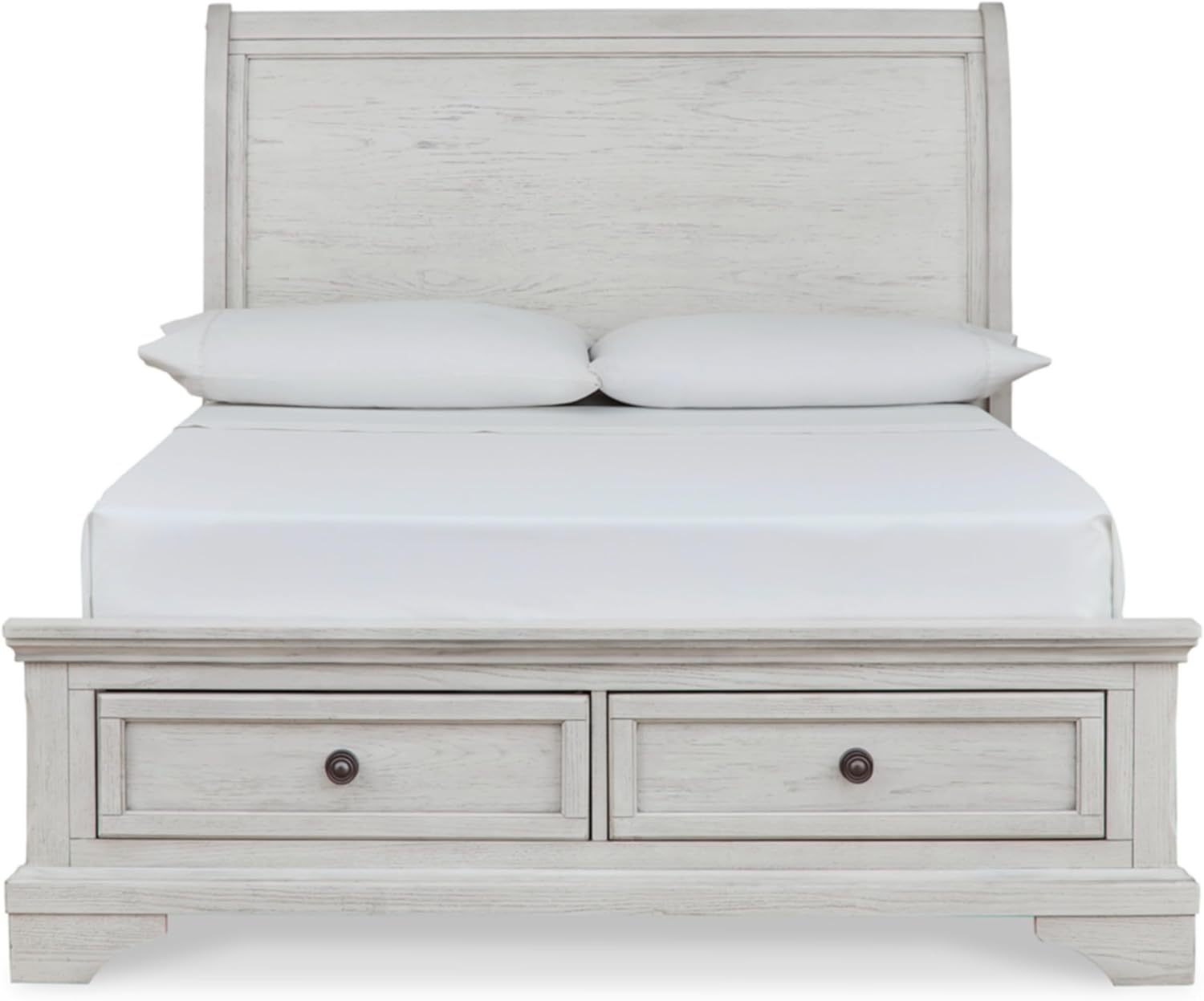 Signature Design by Ashley Robbinsdale Casual Full Sleigh Storage Platform Bed with 2 Drawers, Foundation or Box Spring Not Needed, White
