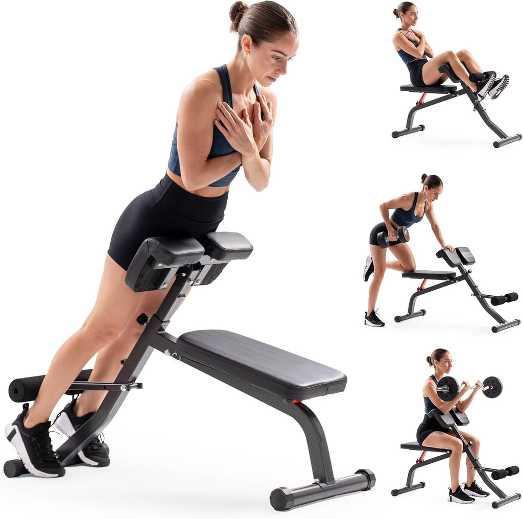Sunny Health & Fitness Multi-Function Roman Chair with Dip Station & Sit-Up Bench, Adjustable Heavy-Duty Strength Training Equipment for Glutes, Core & Lower Body Workouts, Hyperextension Machine for Home Gym