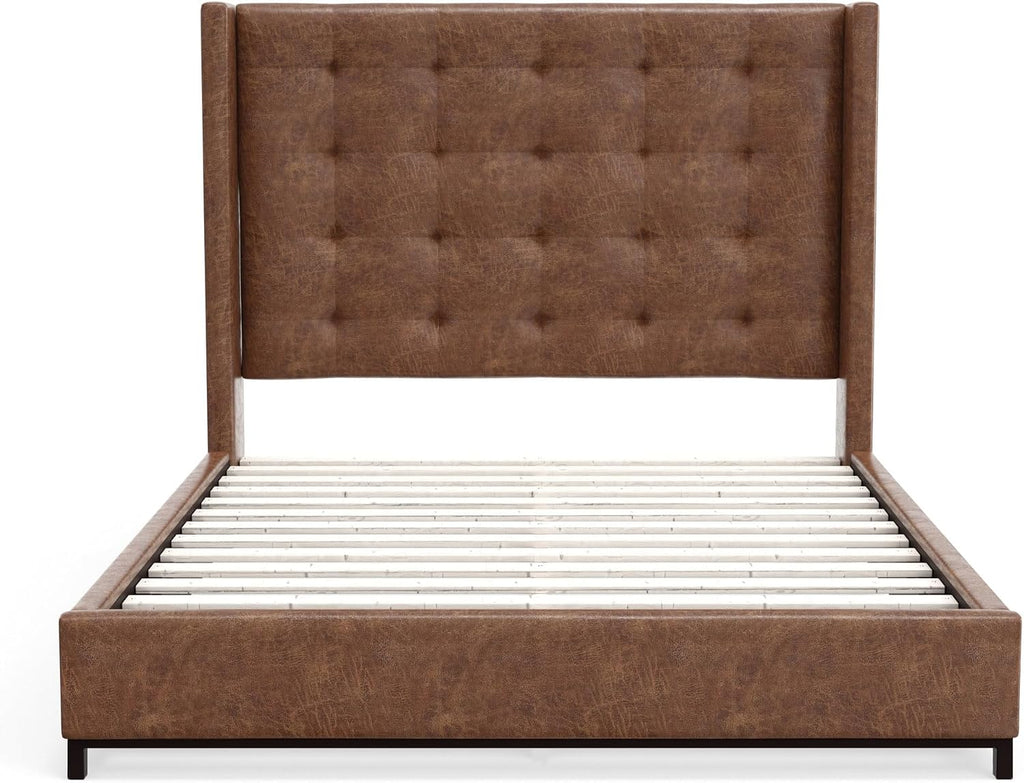 Mundo Faux Leather and Wood Upholstered Bed, California King, Brown