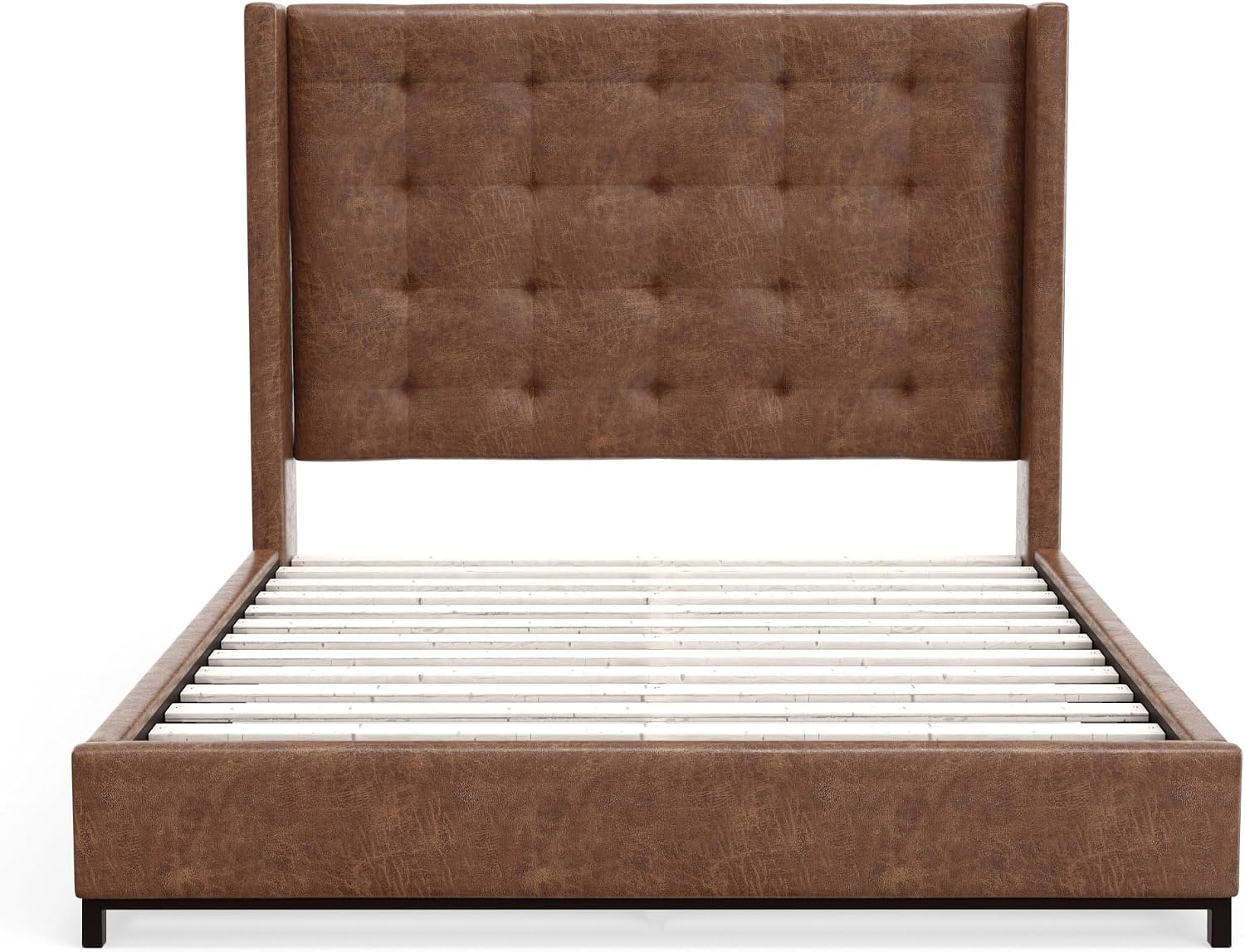 Mundo Faux Leather and Wood Upholstered Bed, California King, Brown