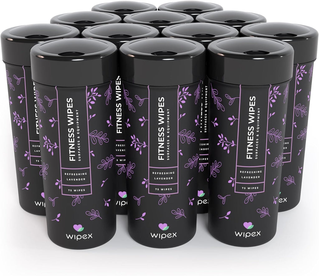 Wipex Yoga Mat Cleaner & Fitness Gym Wipes - Natural Lavender & Vinegar - 75 Count for Cleaning Yoga Mats, Spinning & Peloton Bikes, Weight Machines & Surfaces - 12 Pack Case