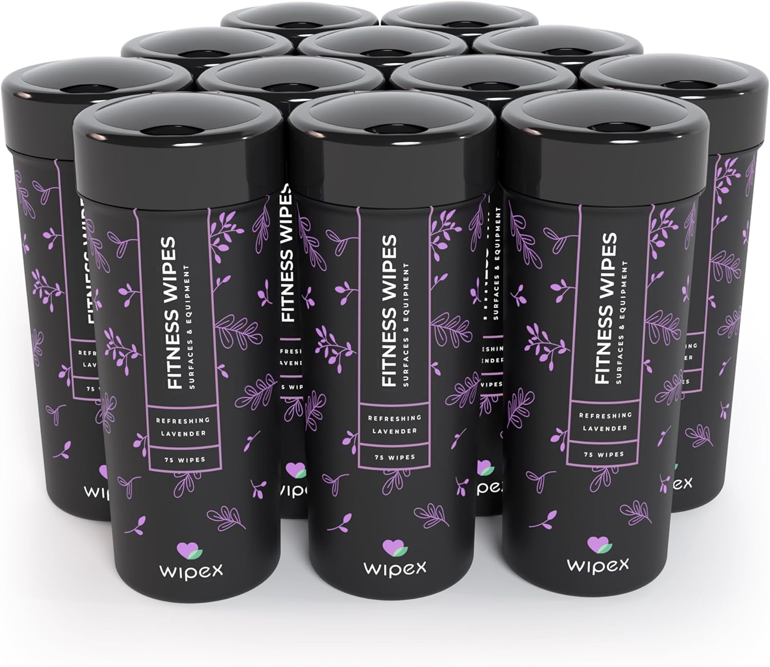 Wipex Yoga Mat Cleaner & Fitness Gym Wipes - Natural Lavender & Vinegar - 75 Count for Cleaning Yoga Mats, Spinning & Peloton Bikes, Weight Machines & Surfaces - 12 Pack Case