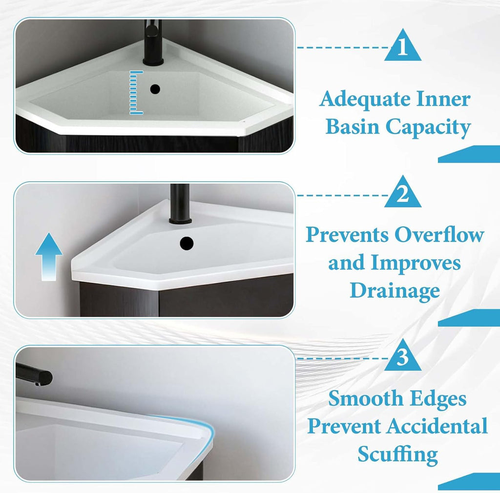 26' Corner Bathroom Vanity with Ceramic Sink for Small Space Freestanding Bathroom Cabinet Sink Combo with Shelf Modern Storage Cabinet with Console Sink Compact Space Small Utility Sink with Drain