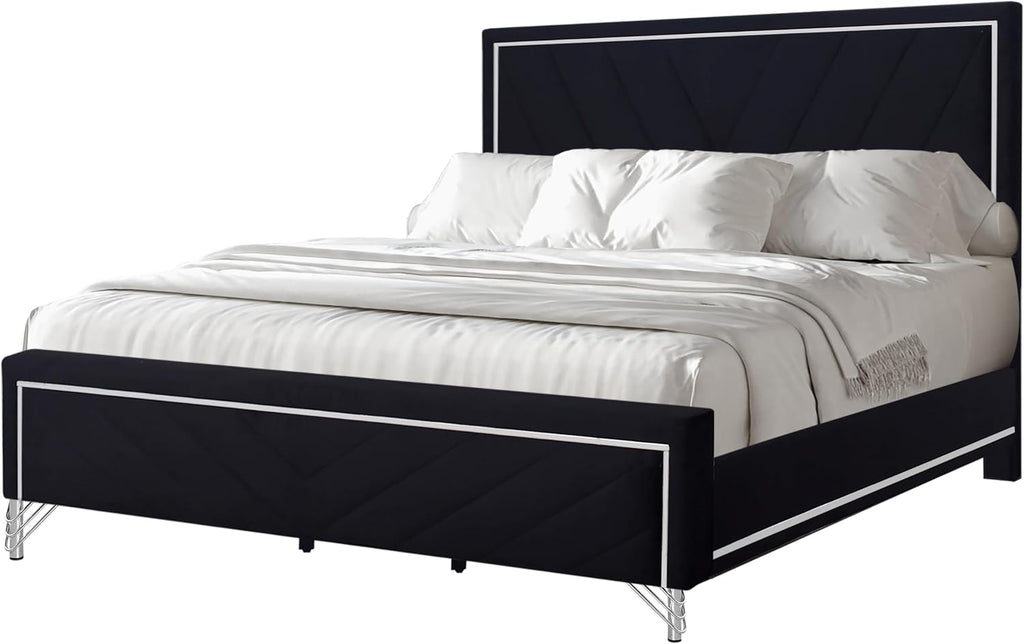 New Classic Furniture Ava 4-Piece Wood King Bedroom Set with Nightstand, Ebony Black