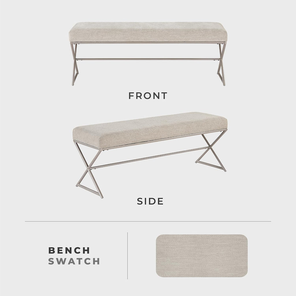 Lexicon Modern Upholstered Entryway Bench, Chenille Fabric Cushion Seat with Foam Padding and Champagne Iron Frame, Accent Bench for Bedroom/Hallway/Living Room, Taupe