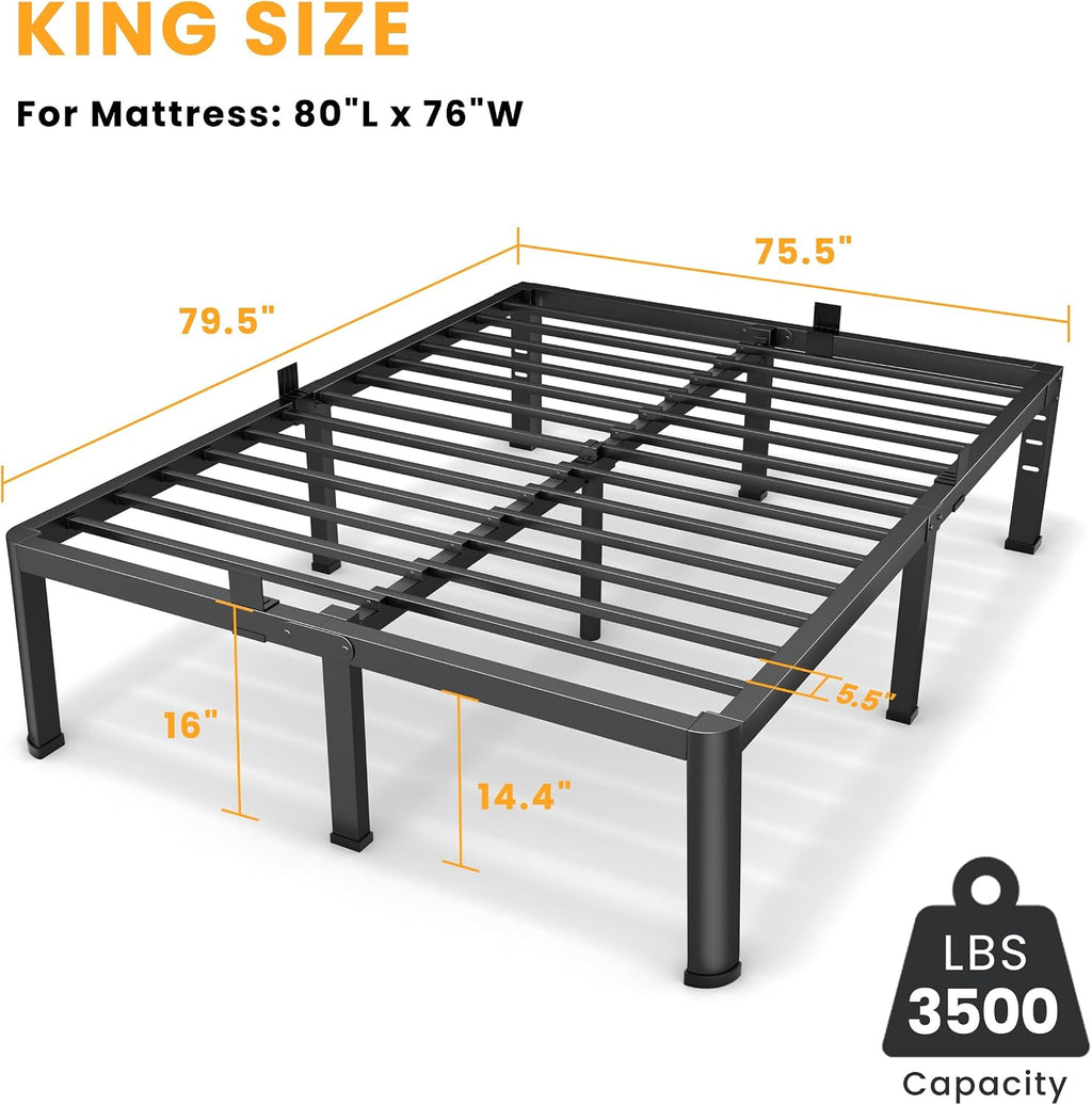 Superay 16 Inch King Size Metal Platform Bed Frame with Round Corners, Storage Space Under High Bed Frame-Heavy Duty Steel Slats Support, Noise Free - Easy Assembly - No Box Spring Needed