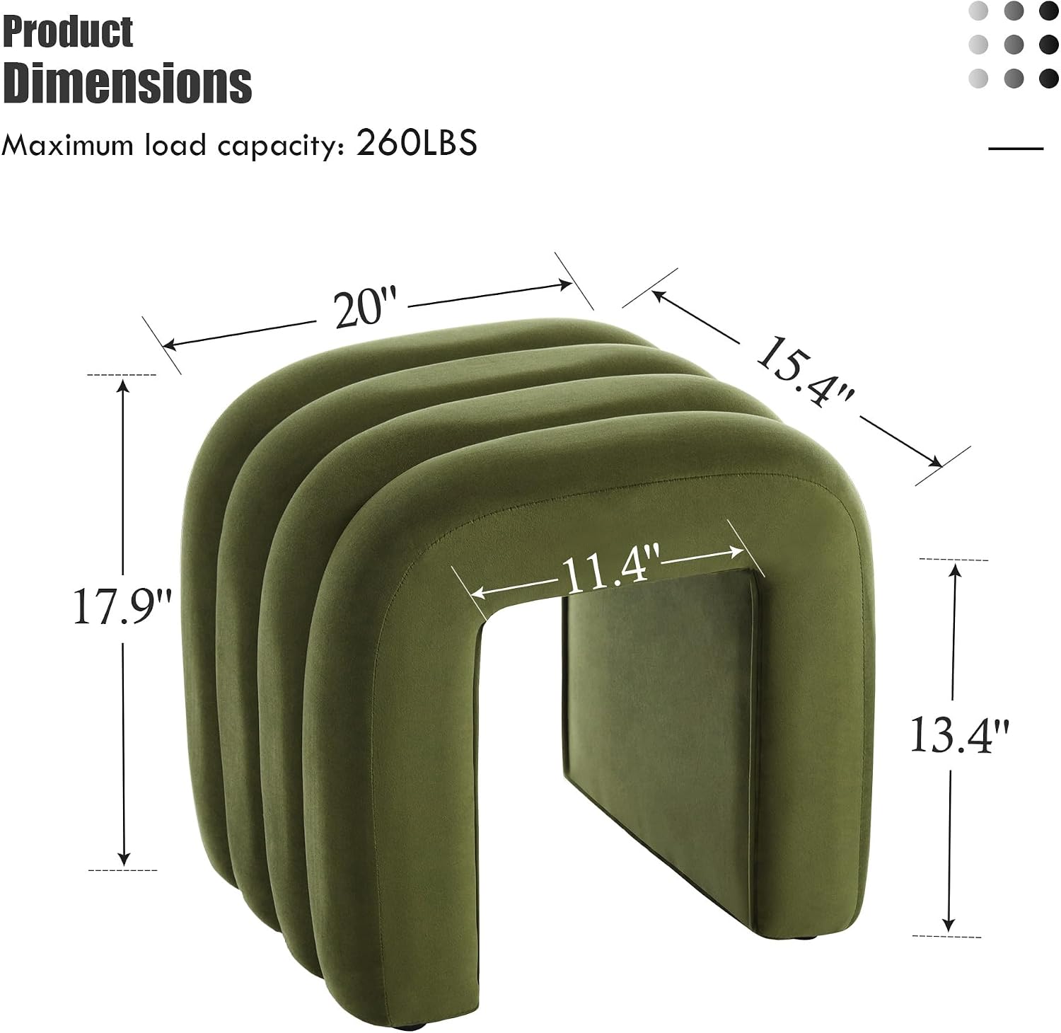 Flouki Ottoman Foot Stool with Channel Tufted, Small Ottoman Bench for Entryway, Modern Velvet Vanity Stool Chair, Upholstered Foot Rest Extra Seat for Living Room (Green, Set of 2)