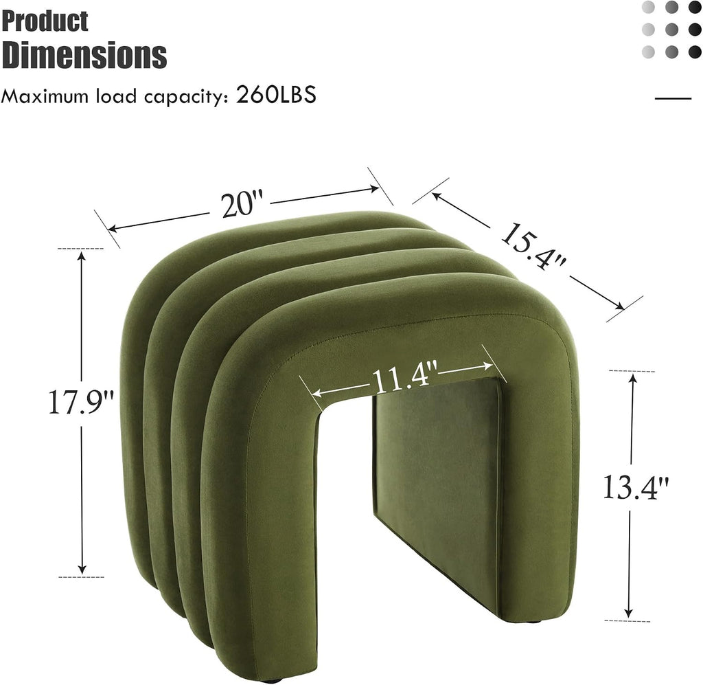 Flouki Ottoman Foot Stool with Channel Tufted, Small Ottoman Bench for Entryway, Modern Velvet Vanity Stool Chair, Upholstered Foot Rest Extra Seat for Living Room (Green)