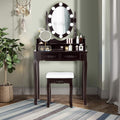 DORTALA Vanity Table Set, Makeup Dressing Table with 10 Dimmable Bulbs Lighted Mirror & 4 Drawers, Cushioned Stool, Solid Wood Leg, Classic Dressing Table Set for Home, Salon, Brown