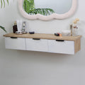 80cm Floating Vanity Makeup Table with 3 Drawers, Wall-Mounted Wood Makeup Desk, Modern Corner Space-Saving Desk or Nightstand, for Bedroom(B)