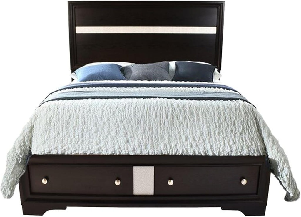 Luxurious Multi-Piece Bedroom Furniture Set with LED Headboard, Stone-Accented Drawer Pulls, and Soft-Tufted Upholstery (Black,Queen 4 PCS Set)