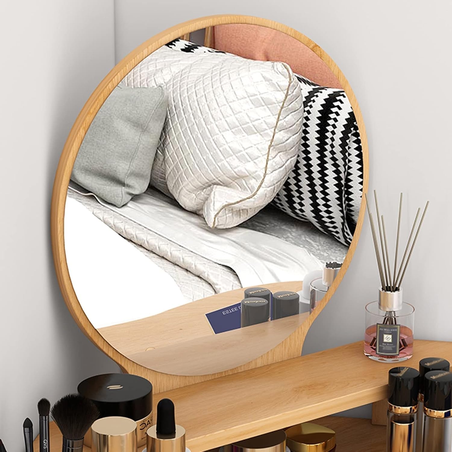 Vanity Dressing Desk Corner Vanity Table with 1 Drawer，Makeup Table with Mirror, Open Shelves and Rounded Corners, for Bedroom Makeup Table Vanity Table (Color : A)