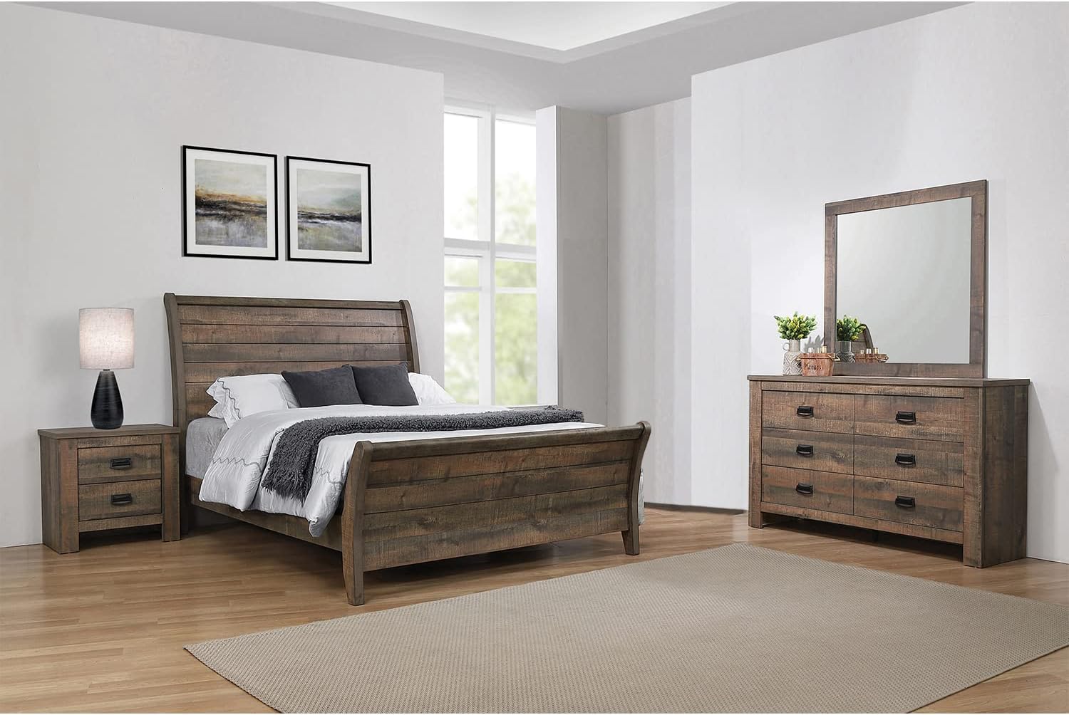 Coaster Frederick California King Bed 4-Piece Set, Weathered Oak