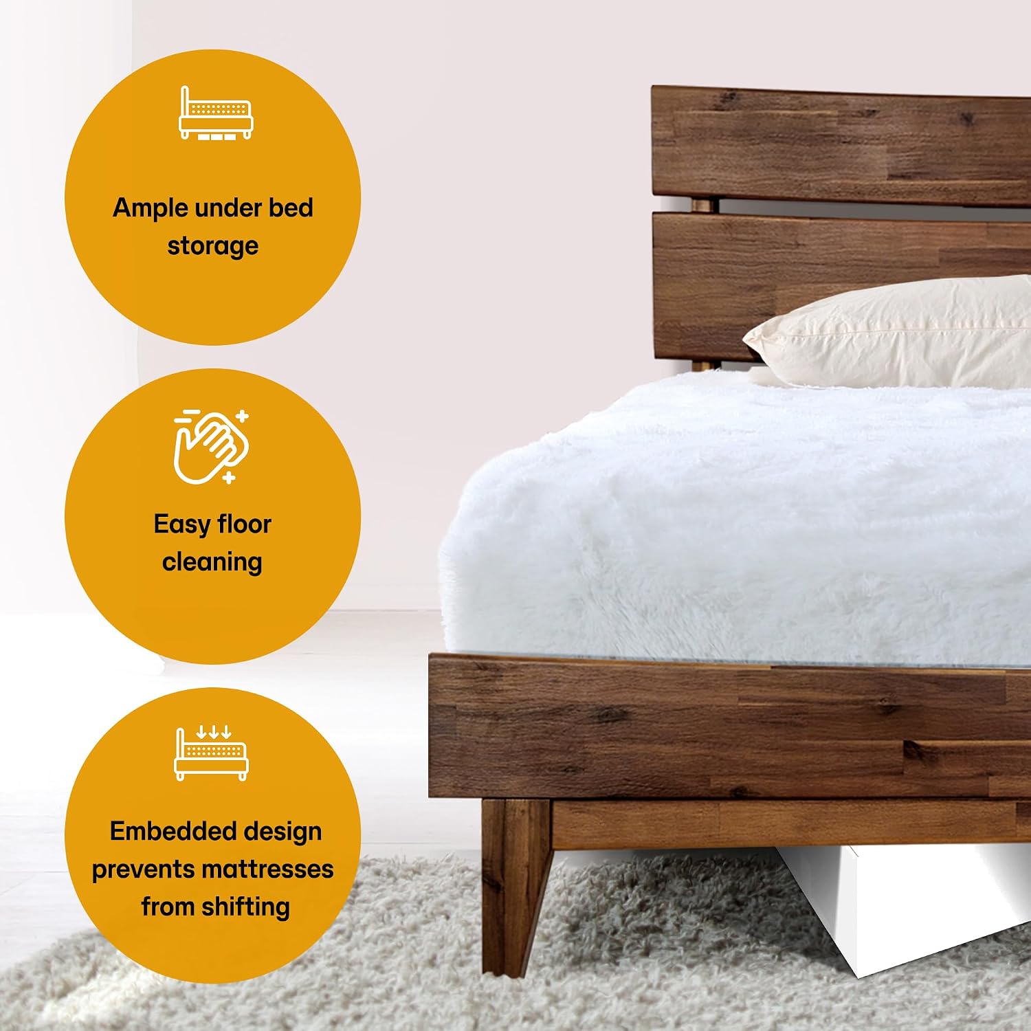Acacia Aurora Bed Frame with Headboard Solid Wood Platform Bed, Bed Frame King, Scandinavian Signature Wood Bed Compatible with All Mattress Types, Non-Slip and Noise-Free, Chocolate