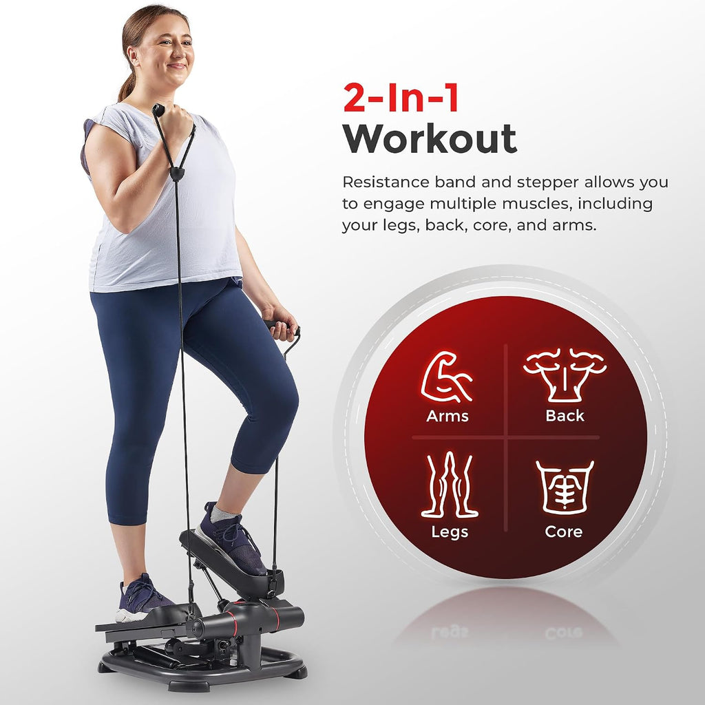 Sunny Health & Fitness 2-in-1 Power Stepper, 400 lb Weight Capacity, Resistance Bands, Height-Adjustable, Low-Impact Cardio, Bluetooth + SunnyFit App, SF-S021054