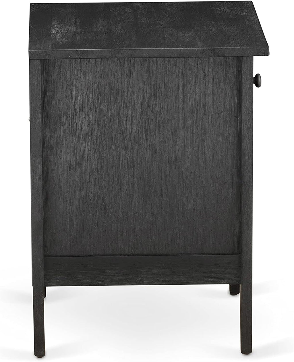 East West Furniture GB25K-1GA06 2-Pc Granbury Bed Set with Button Tufted Platform Bed and 1 Wire Brushed Black Mid Century Modern Nightstand - Dark Brown faux Leather with Black Texture and Black Legs