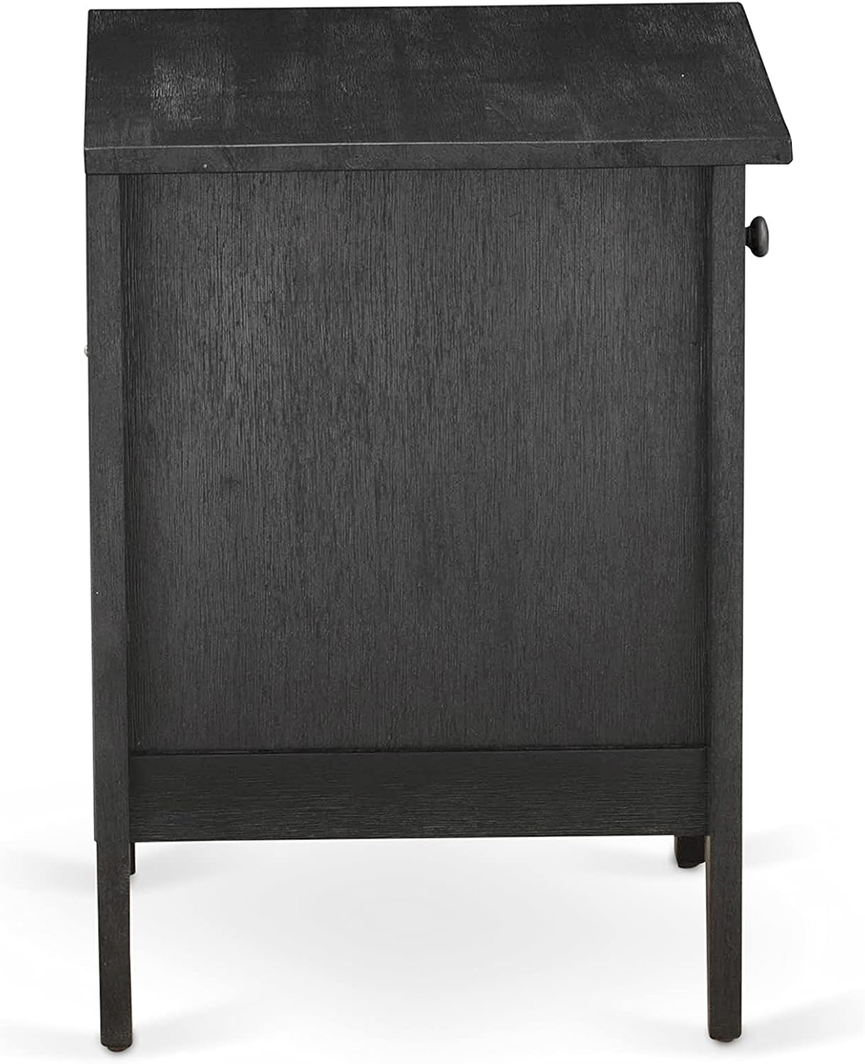 East West Furniture GB25K-1GA06 2-Pc Granbury Bed Set with Button Tufted Platform Bed and 1 Wire Brushed Black Mid Century Modern Nightstand - Dark Brown faux Leather with Black Texture and Black Legs