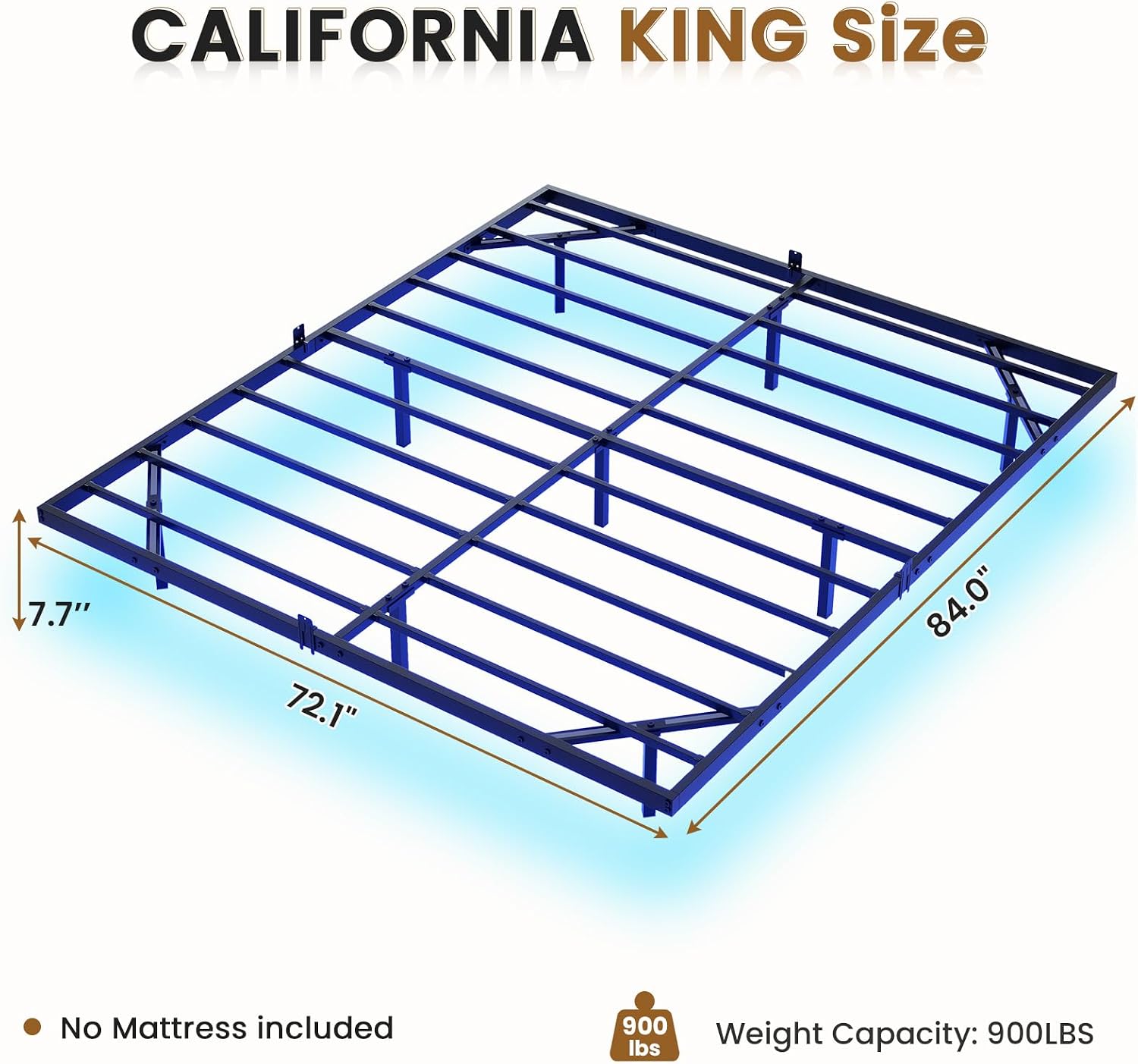 DICTAC Floating Bed Frame California King Size with LED Lights, Metal Platform Cal King Bed with Heavy Duty Steel Slats and 4 Mattress Slide Stopper, Black