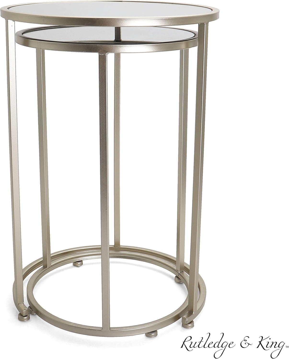 Rutledge & King Round End Table Set - Gold End Tables with Mirrored Tops - Nesting Round Accent Tables - Gold and Mirrored Metal Side Tables Odessa End Table Set