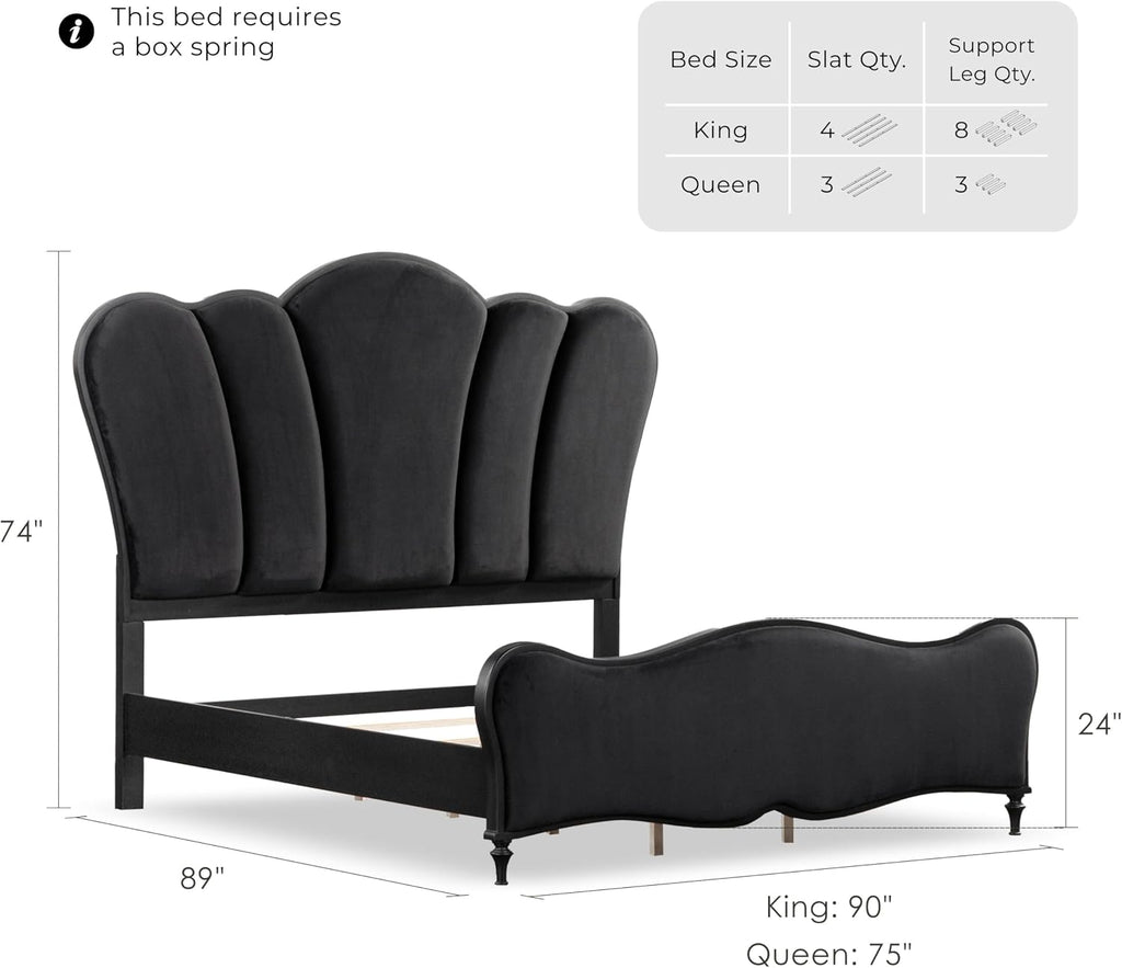 Furniture of America Seabliss Glam Solid Wood 3-Piece Bedroom Collection with Bed Frame and 3-Drawer Nightstands Set of 2, Box Spring Required, Black, Queen