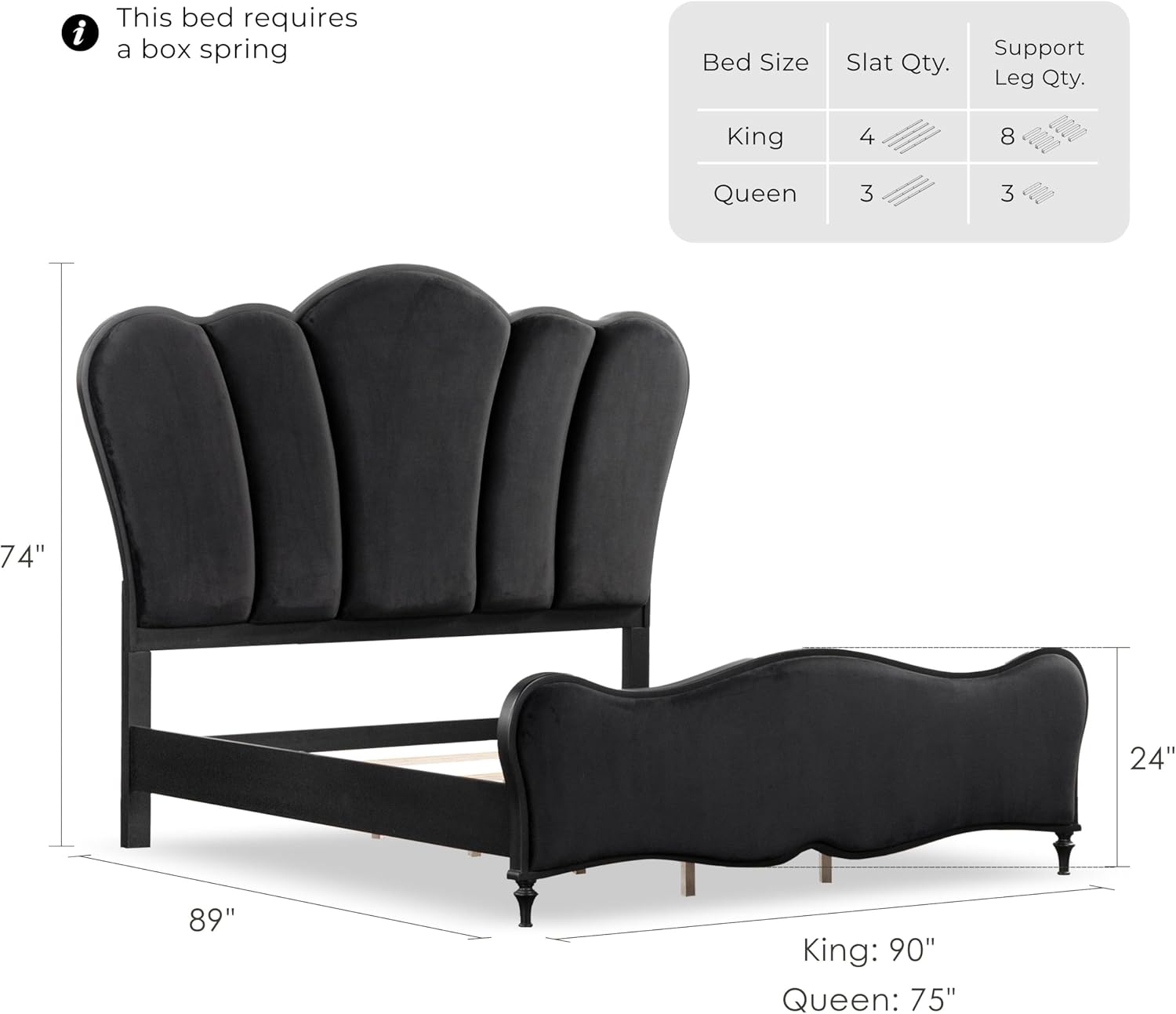 Furniture of America Seabliss Glam Solid Wood 3-Piece Bedroom Collection with Bed Frame and 3-Drawer Nightstands Set of 2, Box Spring Required, Black, Queen