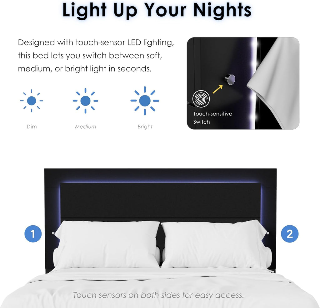 Furniture of America Alistair Modern Wood 2-Piece Bedroom Set with LED on Headboard Bed, Ball-Bearing Glides, Vertical Chrome Handles on Nightstand, Box Spring Required, Queen, White