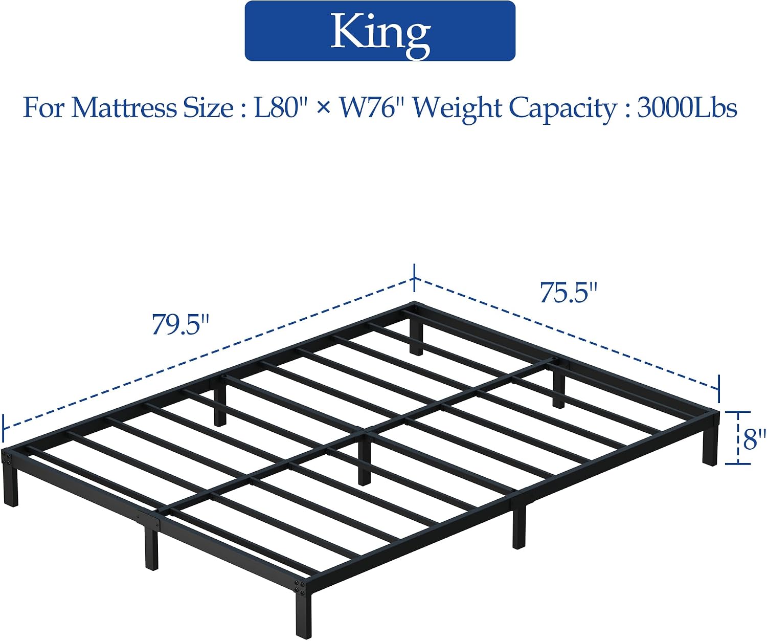 YUSENHEEI 8 Inch King Size Bed Frame, Heavy Duty Metal Platform Bed Frame No Box Spring Needed, Noise Free, Easy Assembly, Black