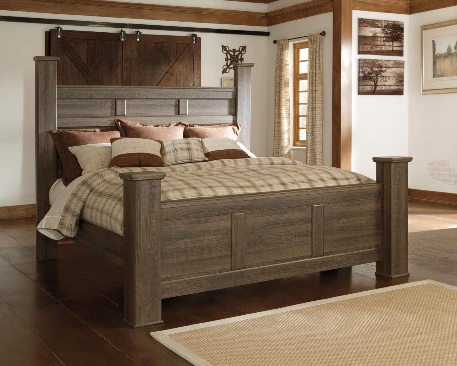 Signature Design by Ashley Juararo Rustic Poster Headboard ONLY, King/California, Weathered Brown