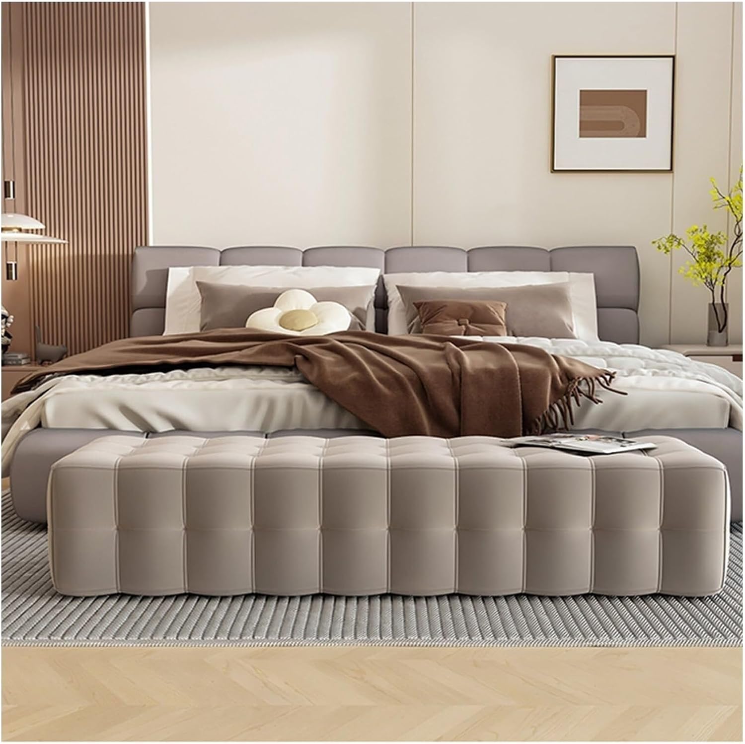 End of Bed Bench Tufted Bench, Upholstered Bedroom Benches Footrest Stool End of Bed Storage Bench for Bedroom,White-120 * 50 * 36cm