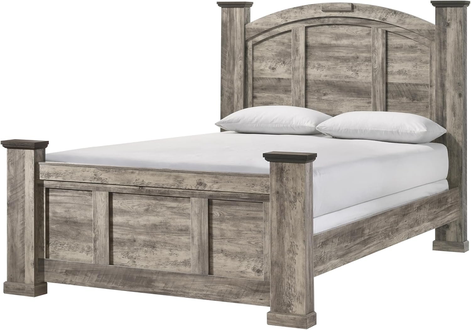 Generic Rustic Gray Poster King Size 3pc Panel Bed Set Storage Wooden Master Bedroom Furniture, Grey