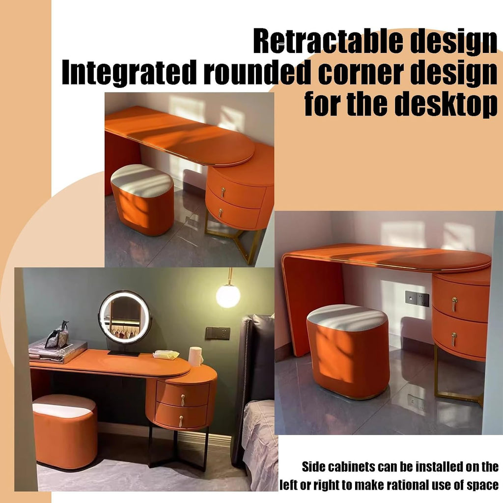 Makeup Vanity Desk with Mirror & Lights,Integrated Dressing Table with Rounded Corners,Pack of Ring Box(Black_120CM)