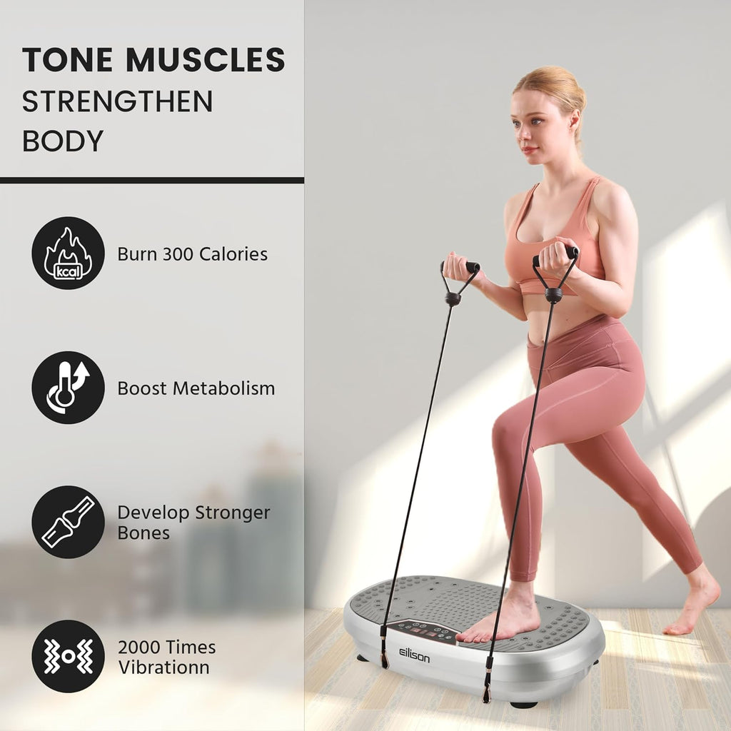 EILISON FitMaxx 3D XL Vibration Plate Exercise Machine - Whole Body Workout Vibration Platform w/Loop Bands - Lymphatic Drainage Machine for Weight Loss, Shaping, Recovery