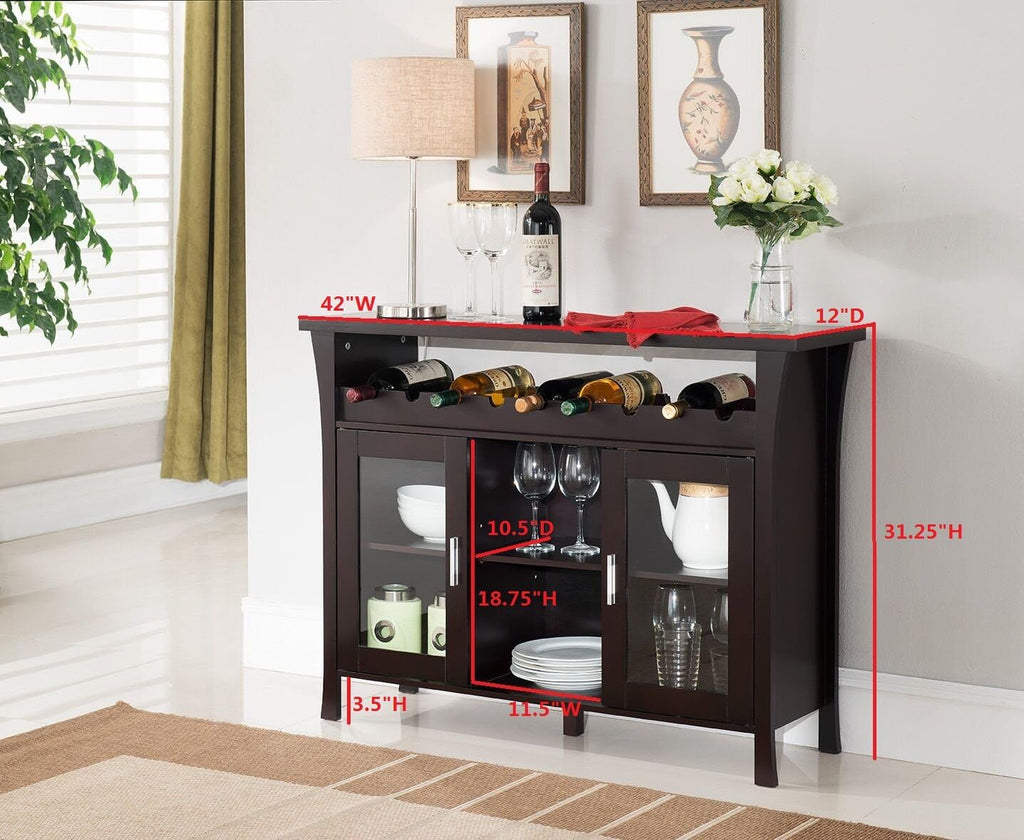 Kings Brand Furniture Wine Rack Buffet Server Console Table with Glass Doors, Espresso