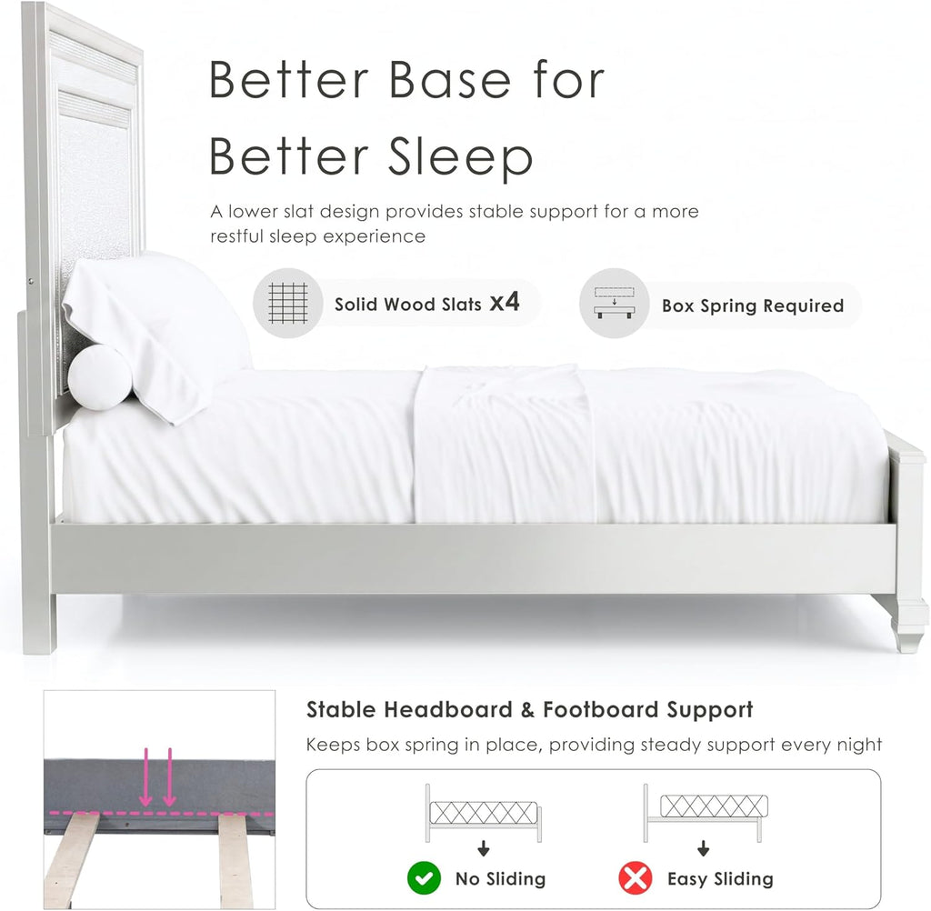 Furniture of America Silvia Glam Solid Wood 3-Piece Bedroom Set with Layered Frame Bed, Faux Crystal Trim LED on Nightstand and Chest, Box Spring Needed for Bedroom, Guest Room, King, Silver