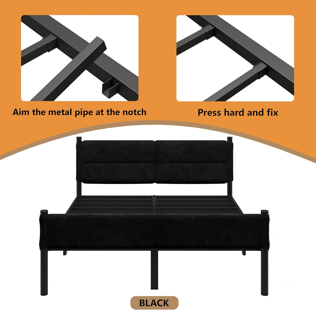 Metal Bed Frame,14Inch King Size Bed Frame with Storage Space,Heavy Duty Sturdy Mattress Foundation,Easy Assembly,No Box Spring Needed,Black King