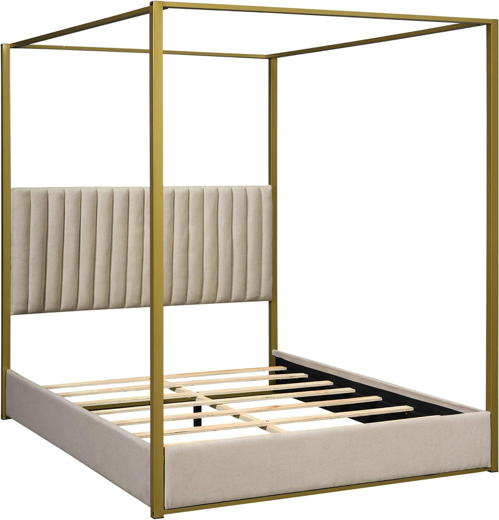 Upholstery Canopy Platform Bed with Headboard and Metal Frame for Bedroom,No Spring Box Needed (Beige, Queen (U.S. Standard))