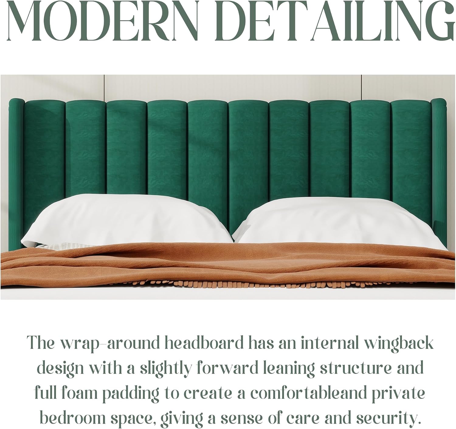 alazyhome Platform Bed Frame King Size with Upholstered Headboard, Solid Wood Slats Support, No Box Spring Needed, Noise Free, Easy Assembly, Modern Velvet Bed, Green