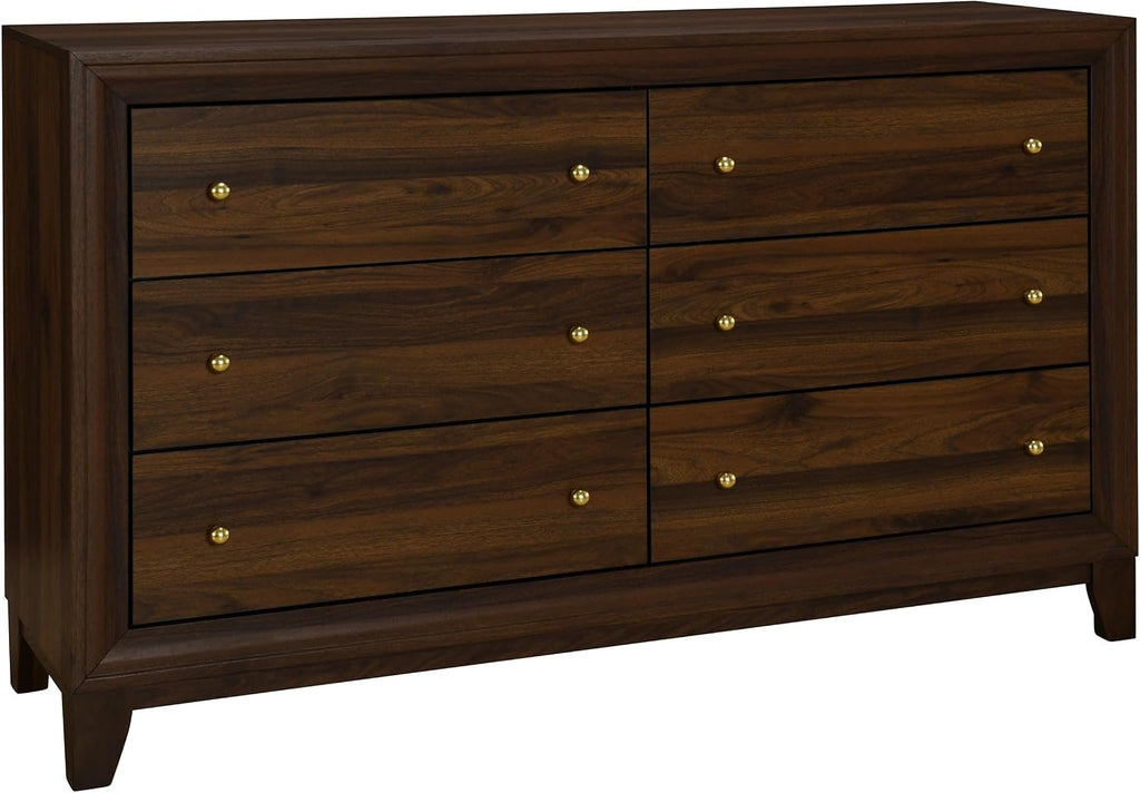 Coaster Home Furnishings Welsley Transitional 4-Piece Bedroom Set Fabric Upholstered Eastern King Size Panel Bed Frame 52-inch Headboard Walnut 223441KE-S4